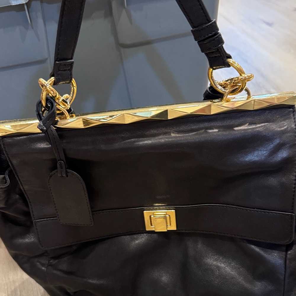 Badgley Mischka Black Shoulder Bag with Gold Details